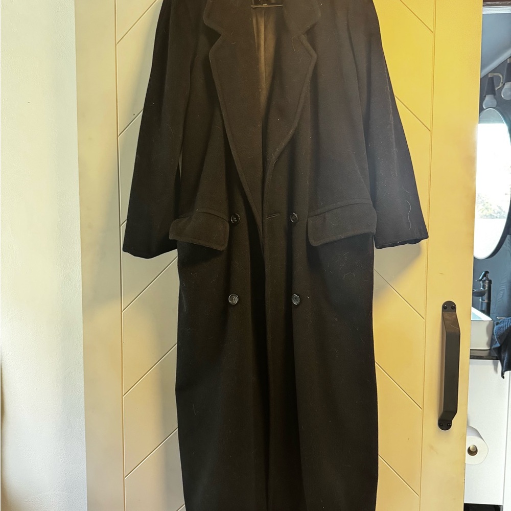 Classic Black Double-Breasted Coat (100% wool) made in USA